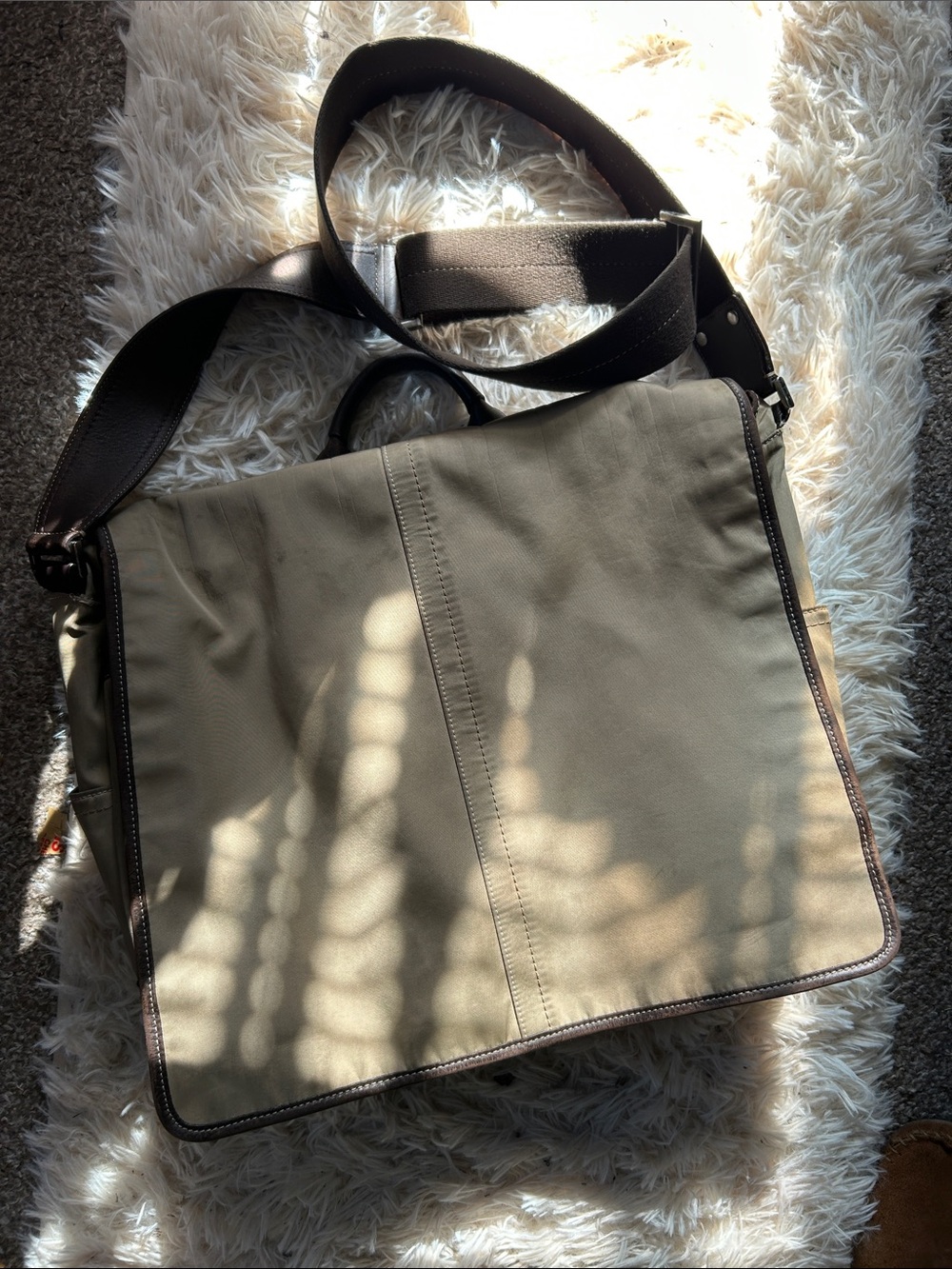 Coach khaki nylon and Brown Leather Messenger Bag vintage - Picture 2 of 9
